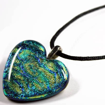 LARGE Rainbow Dichroic Art Glass Heart Pendant with Necklace 4