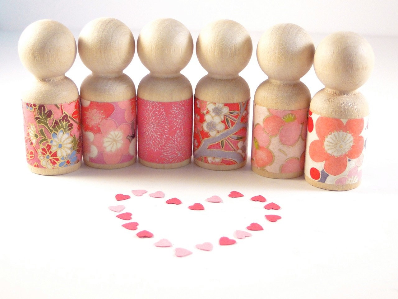 Valentine Peg Dolls wearing Chiyogami paper for Waldorf, Montessori, educational