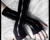Moon Dew Arm Warmers - Soft Black Cotton Metallic Foil Silver Dot Stripes - Dark Fusion Tribal Bellydance Yoga Chic Gothic Lolita Cycling