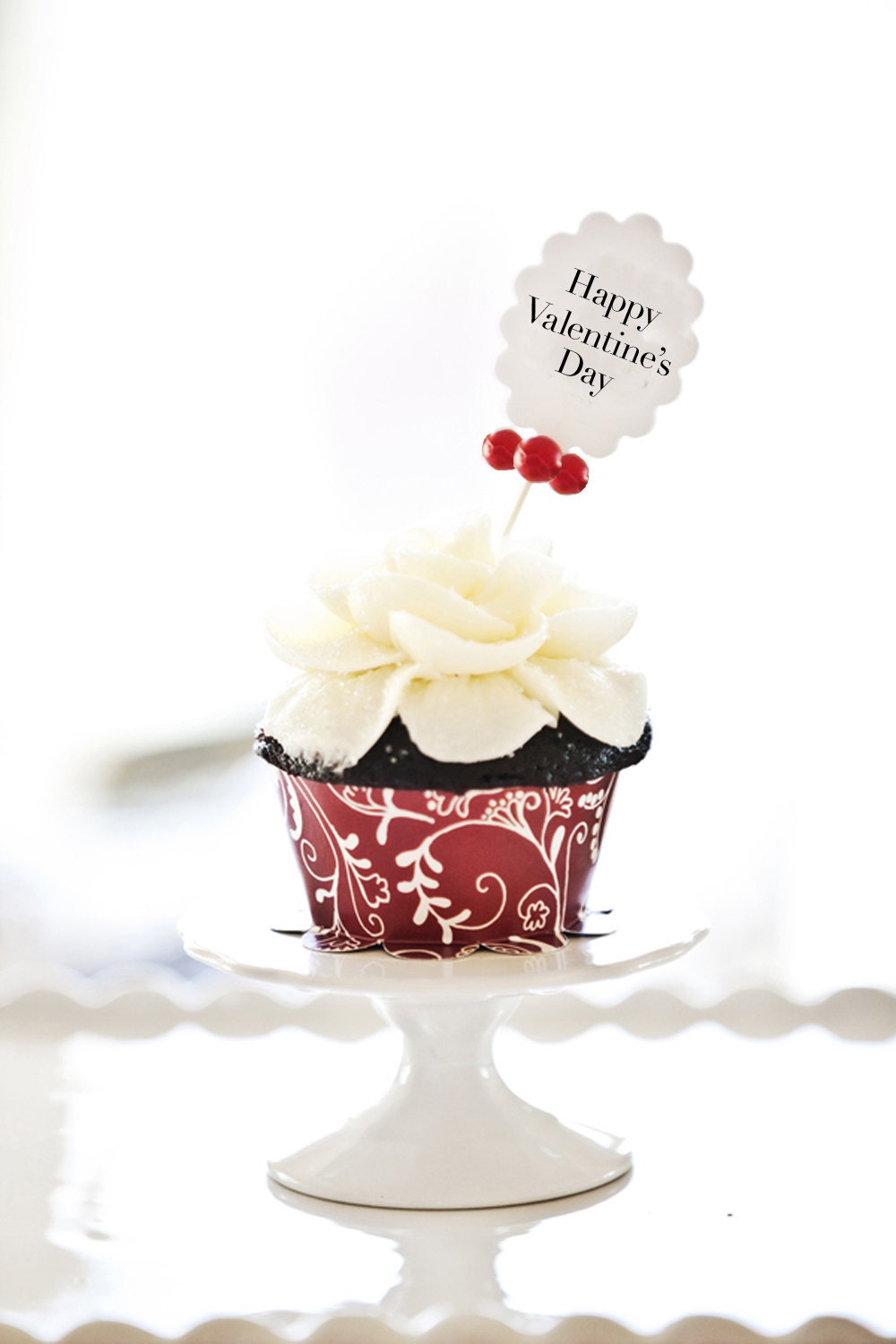 Valentine Decoration Cupcake Wraps & Custom Toppers. 12 Red Paisley/Polka Dot Cupcake Wraps. 6 Valentine Toppers