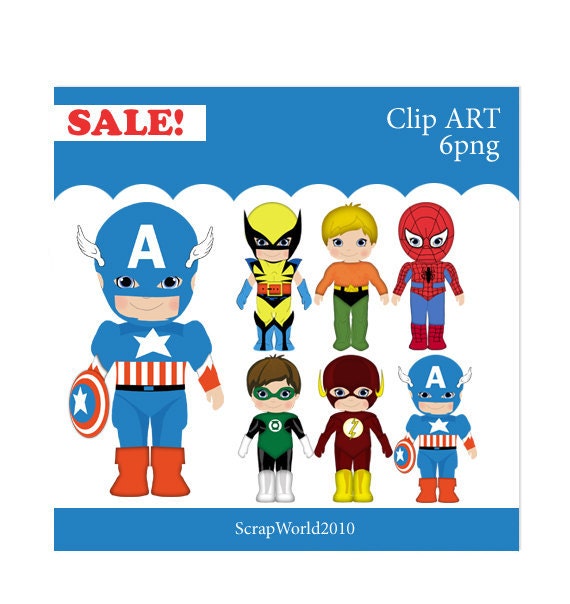 Superheroes clip art- Digital Clip art ETSY 6png300dpi for commercial and personal use.
