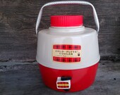 1950's retro cooler-Mid-century red and plaid cooler with aluminum handle-what a sight to see
