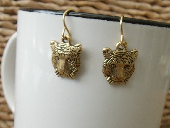 Gold Tiger Face Earrings