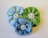 Blue and Green Ribbon Flowers Hair Clip