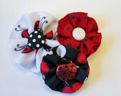 Black White Red Polka Dot Lady Bug Ribbon Flowers Hair Bow