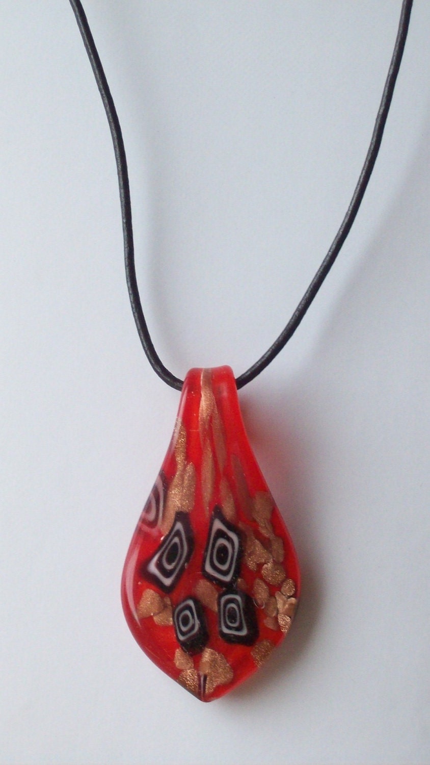 Red  Teardrop Glass Pendant Necklace, Red Necklace