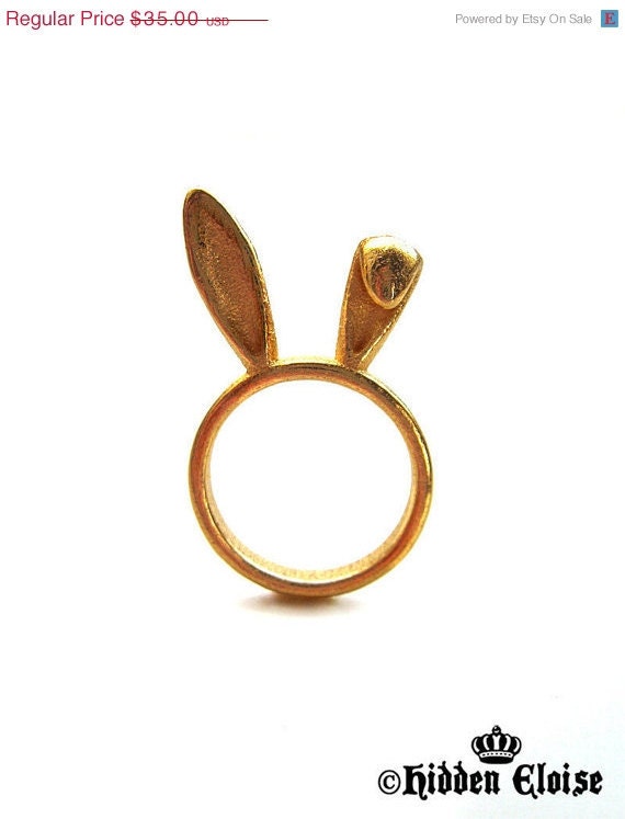 SALE -- Gold Bunny Ears Ring, bunny ring, animal ring, cute ring, Kawaii ring, rabbit ears, hare, ears ring, animal jewellery, whimsical je