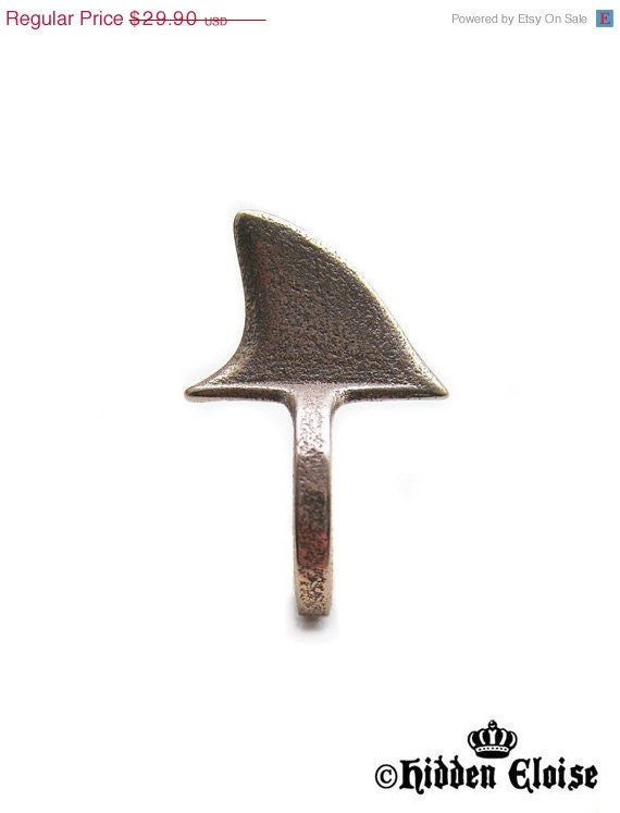 SALE -- Metal Shark Ring, Great Grey Shark fin ring, nautical ring, modern ring, Jaws ring, sharkfin, cool ring, shark jewellery, whimsical