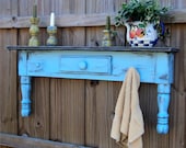 Primitive Farmhouse Style Display Shelf, Towel Bar Or Coat Rack, Country Sky Blue MADE TO ORDER