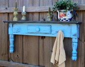 Primitive Farmhouse Style Display Shelf, Towel Bar Or Coat Rack, Country Sky Blue MADE TO ORDER