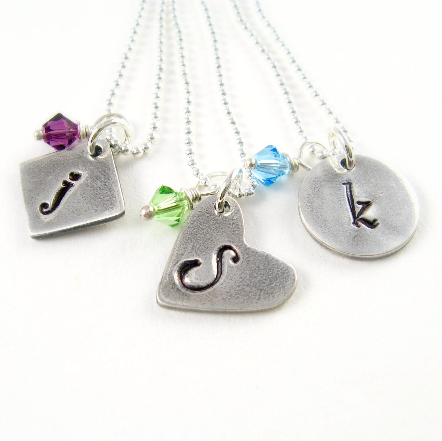 Silver Initial Necklace Birthstone Initial Necklace Fine Silver Pendants PMC Monogrammed Silver Necklace