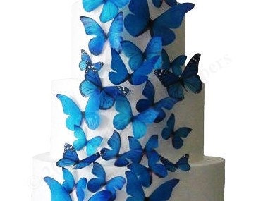 30 Edible Butterflies -  Blue Large Assortment - Wedding Cake Decorations Topper - incrEDIBLEtoppers