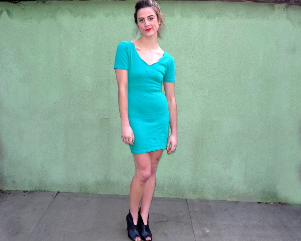 Body Con Dress Vintage 80s Aqua Mini Dress small / medium