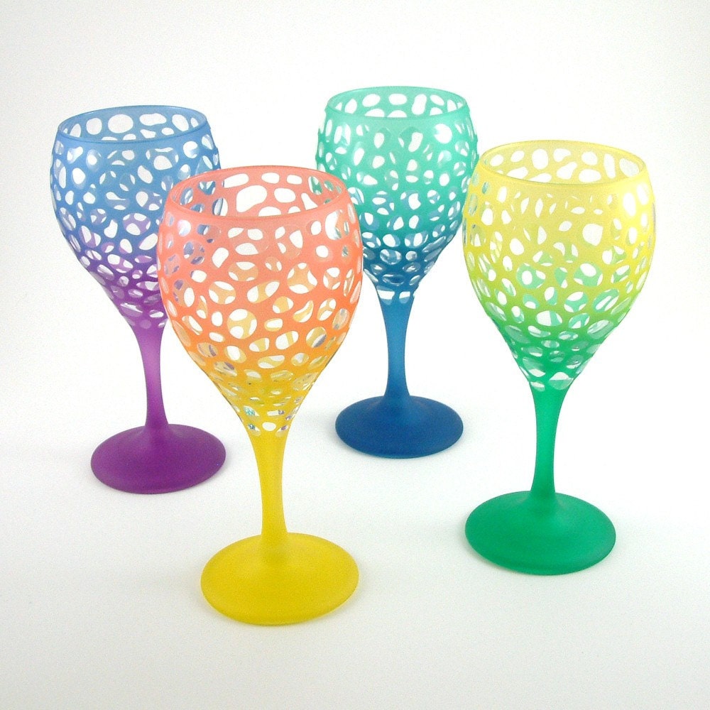 Etched Wine Glasses - River Rocks - Custom Painted Sandblasted Glassware