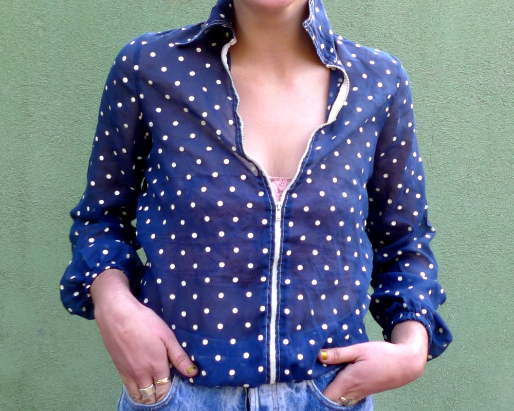 polka dot shirt Vintage 70s sheer jacket XS