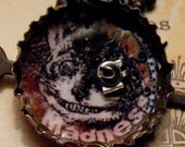 STEAMPUNK In WONDERLAND - Cheshire Cat "madness" Repurposed Altered Art Bottle Cap Charm Necklace