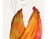 Sunburst - orange, hand painted silk scarf