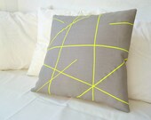 Grey linen with neon yellow stripes pillow cover Mikado Series