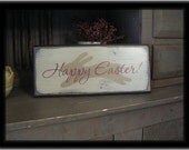 Painted Handmade Happy Easter Wood Sign Wall Decor Primitive, Shabby Cottage Bunny Style