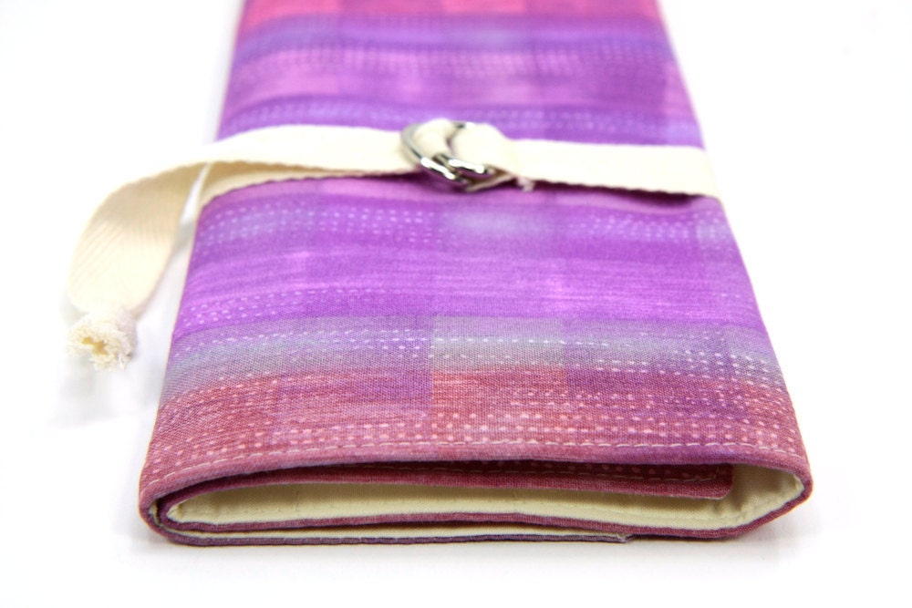 SHORT - dpns or Circular Knitting Needle Organizer Case - ORCHID- 24 natural cotton pockets - Art Tool Case
