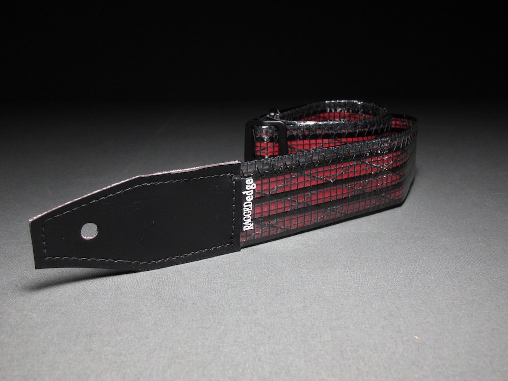 Vegan Carbon Fiber Guitar Strap - Black & Red