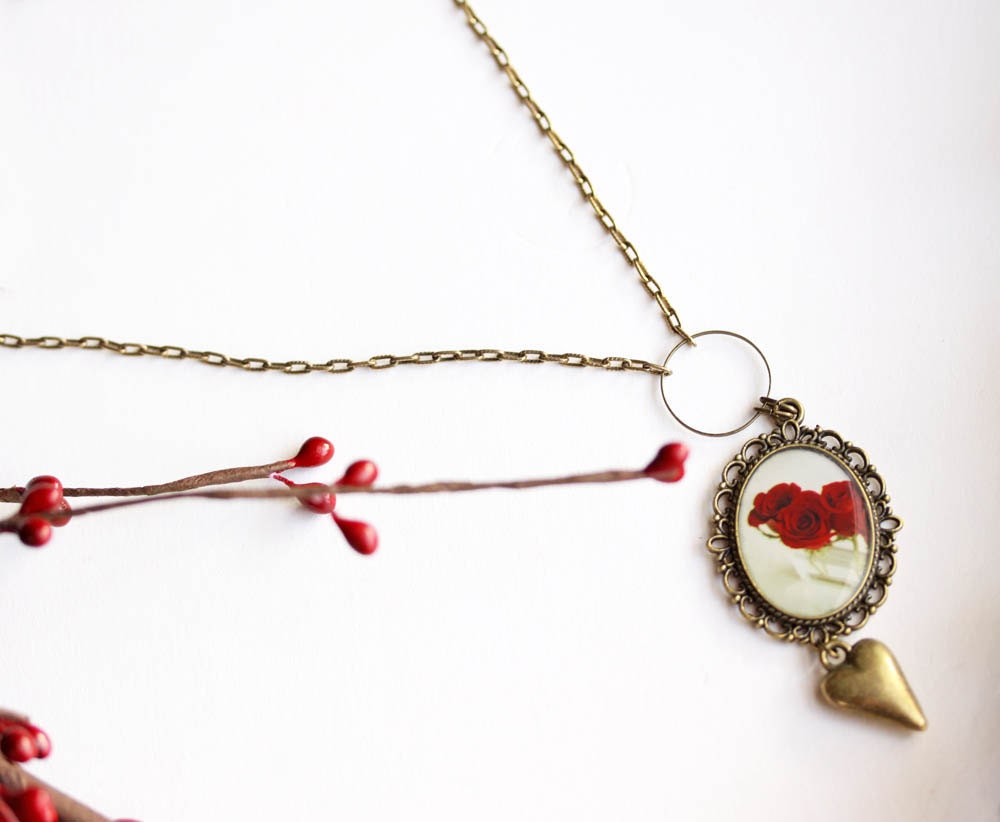 20% OFF Sale Vintage Inspired Jewelry Photo Necklace - For You - original fine art photo - red roses