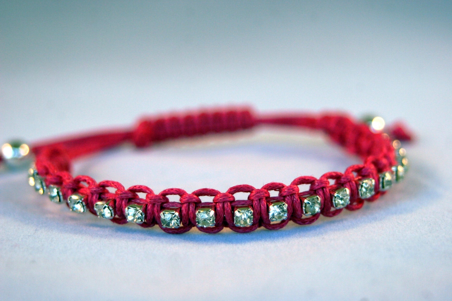 Pink Macrame Rhinestone Bracelet