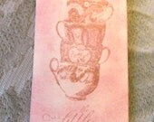 Handmade Pink Tea Cup Gift Tags Favor Tags Chocolate Brown Satin Ribbon