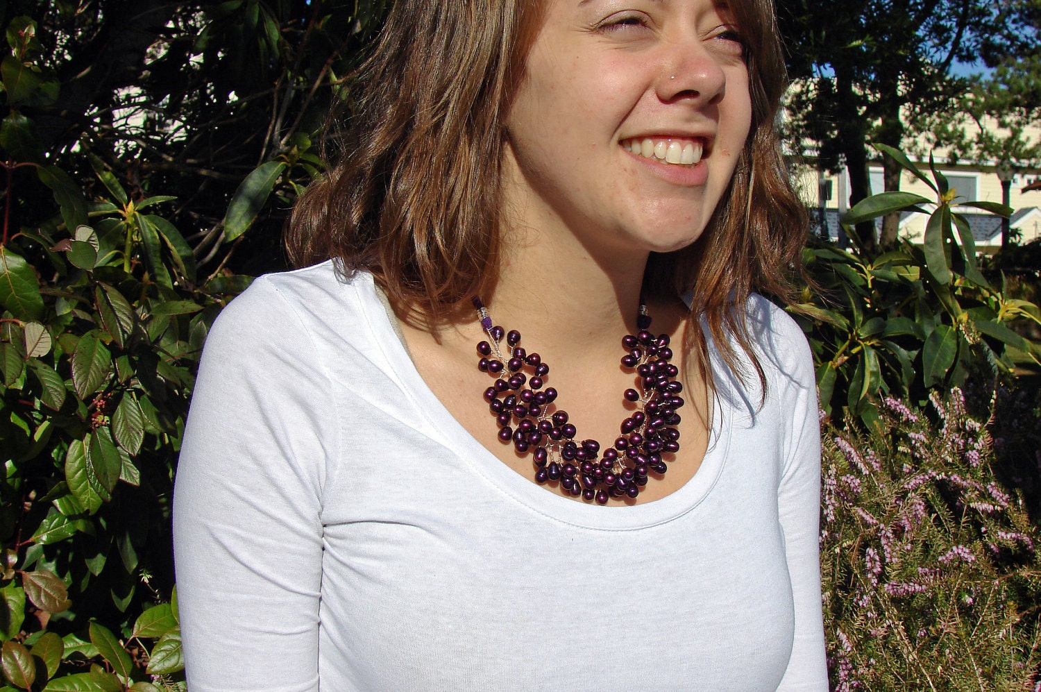 purple pearl necklace, wedding