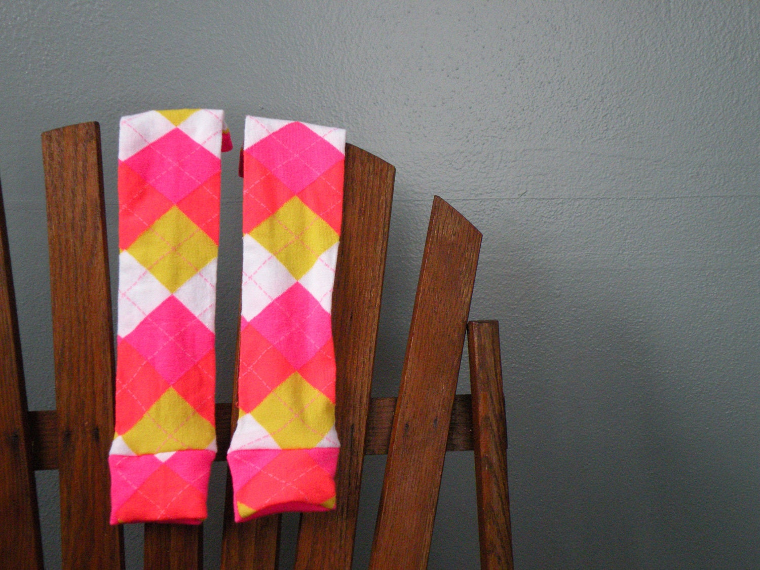 Argyle Baby Leggings for Girls - Safety Cone Orange, Neon Pink, Yellow and White