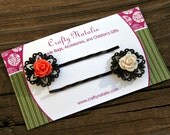 Peach and Cream Rose Filigree Hair Pins