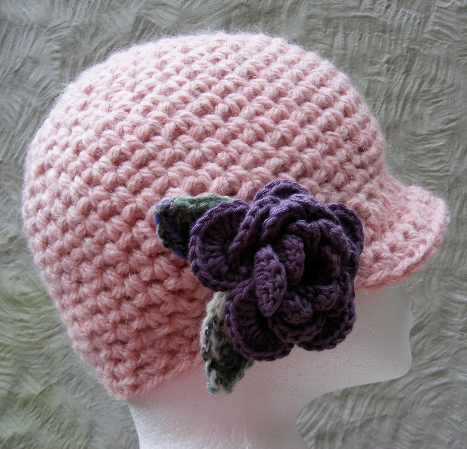 Hand Crocheted Ladies Hat Ready to Ship - Girly Newsboy Cap in Pink with Flower - Womens Hat Winter Hat Winter Accessories