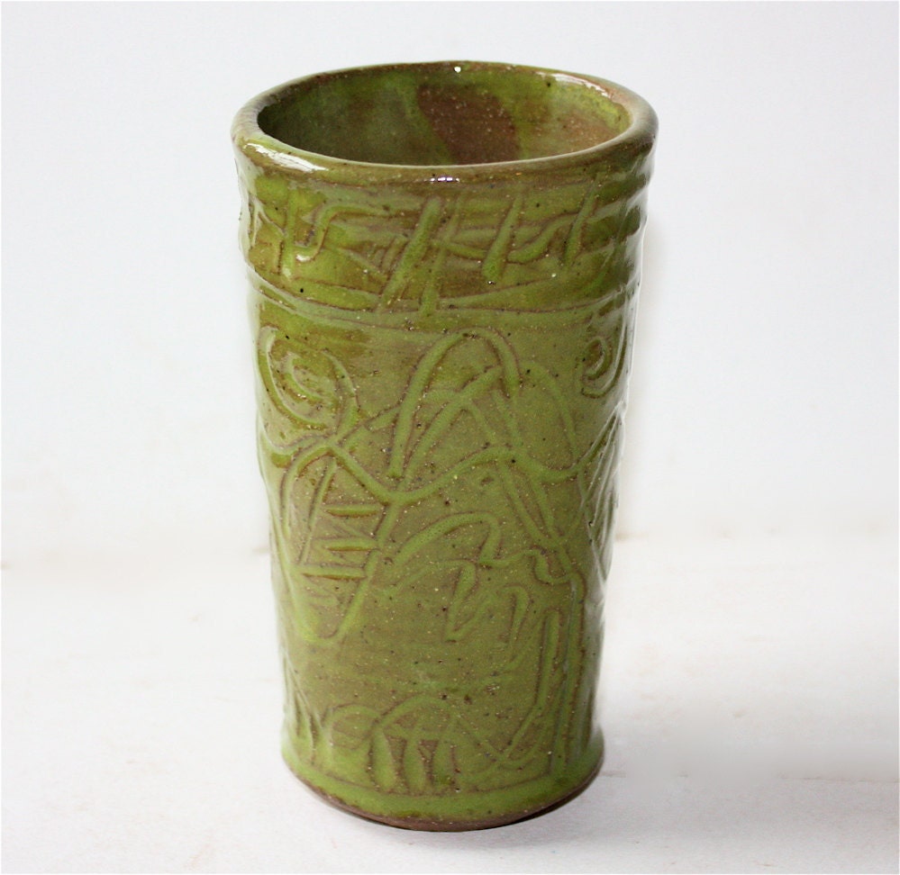 Green Stoneware Tumbler for Kitchen or Bathroom