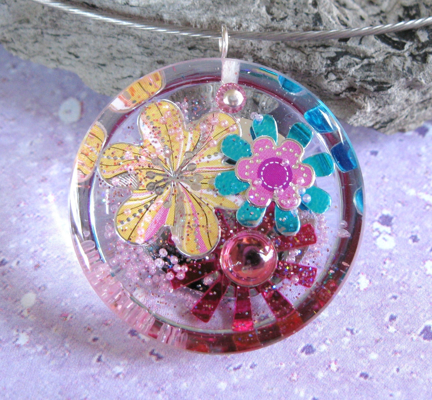 3D Flower Power sterling silver swarovski pendant necklace Hippie Chic Boutique