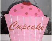 Cupcake Shabby Cottage Pink & Dark Pink Wood Sign Custom Kitchen Kids Room Birthday Photo Prop