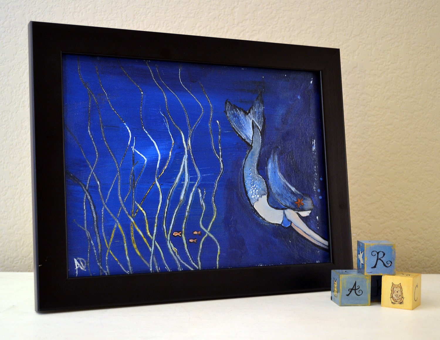 Mermaid Painting, Childrens Art, Fairy Tale, Artwork for Kids, Wall Art, Nursery Art, Kids Room
