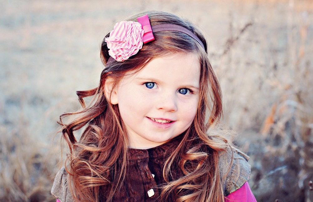 Sweet Duet Fabric Flower Headband in Pink Candy Stripe