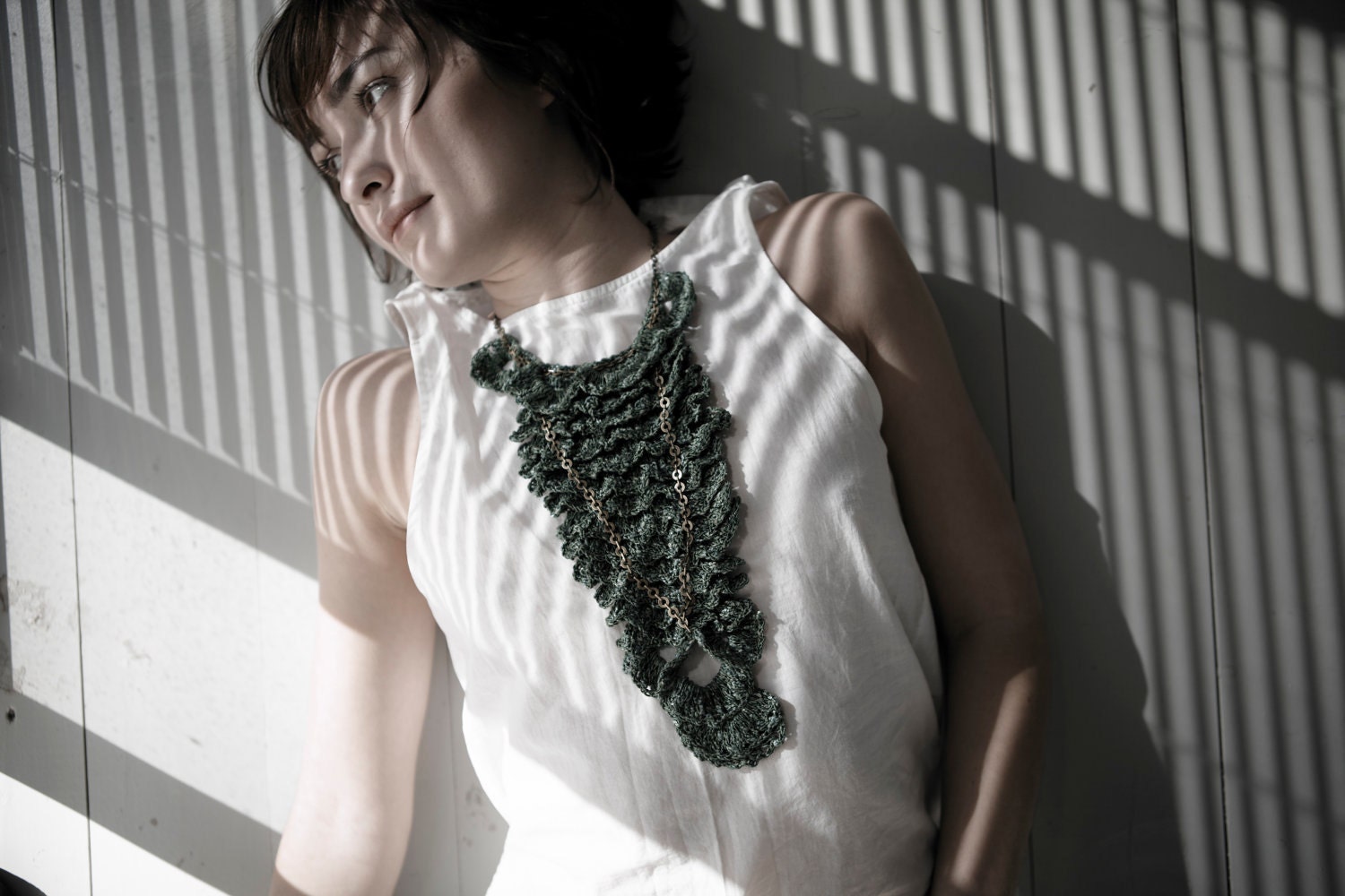 Crochet Triangle Jabot in Emerald Green