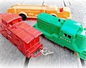 Vintage Kusan Electric Engine Caboose n Fire Truck Plastic Toys