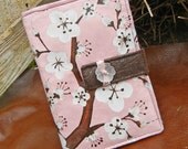 Kindle Fire Cover, Nook Cover, e-reader Cover-Soft Pink Suede Padded Book Style Cover Hand Painted with Cherry Blossoms