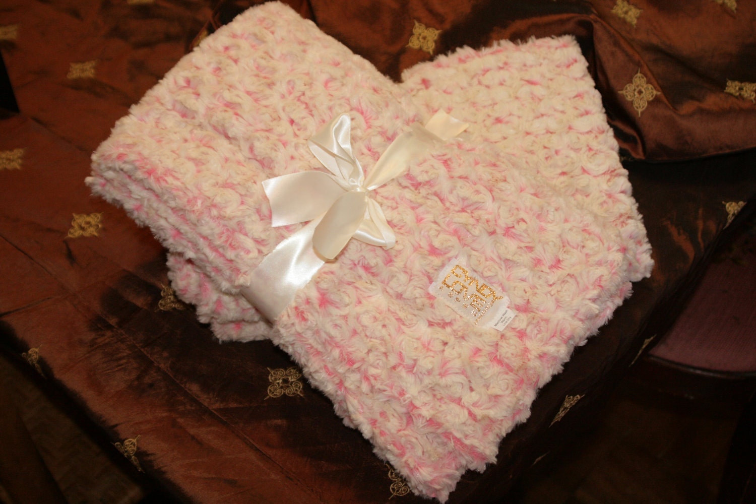 Baby Girl Blanket Pink Rose Swirl Print Luxuriously Soft