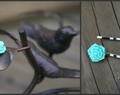 Aqua Rose Earring and Bobby Pin Set