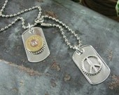 Shotgun Casing Jewelry - Unisex Military Style Dog Tag Necklace - Shotgun Shell and Peace Sign - Bullets for Peace