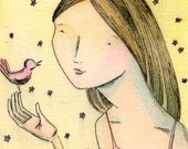 Original ACEO Painting -- Hello, my birdie