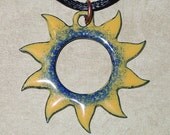 Sunshine Pendant/Charm (Yellow With Blue Center, Hand-Fired, Enameled Copper)