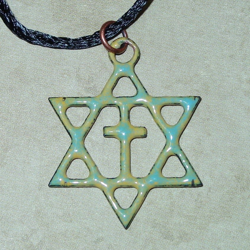 Messianic Jewish Pendant (Blue And Yellow, Hand-Fired, Enameled Copper)