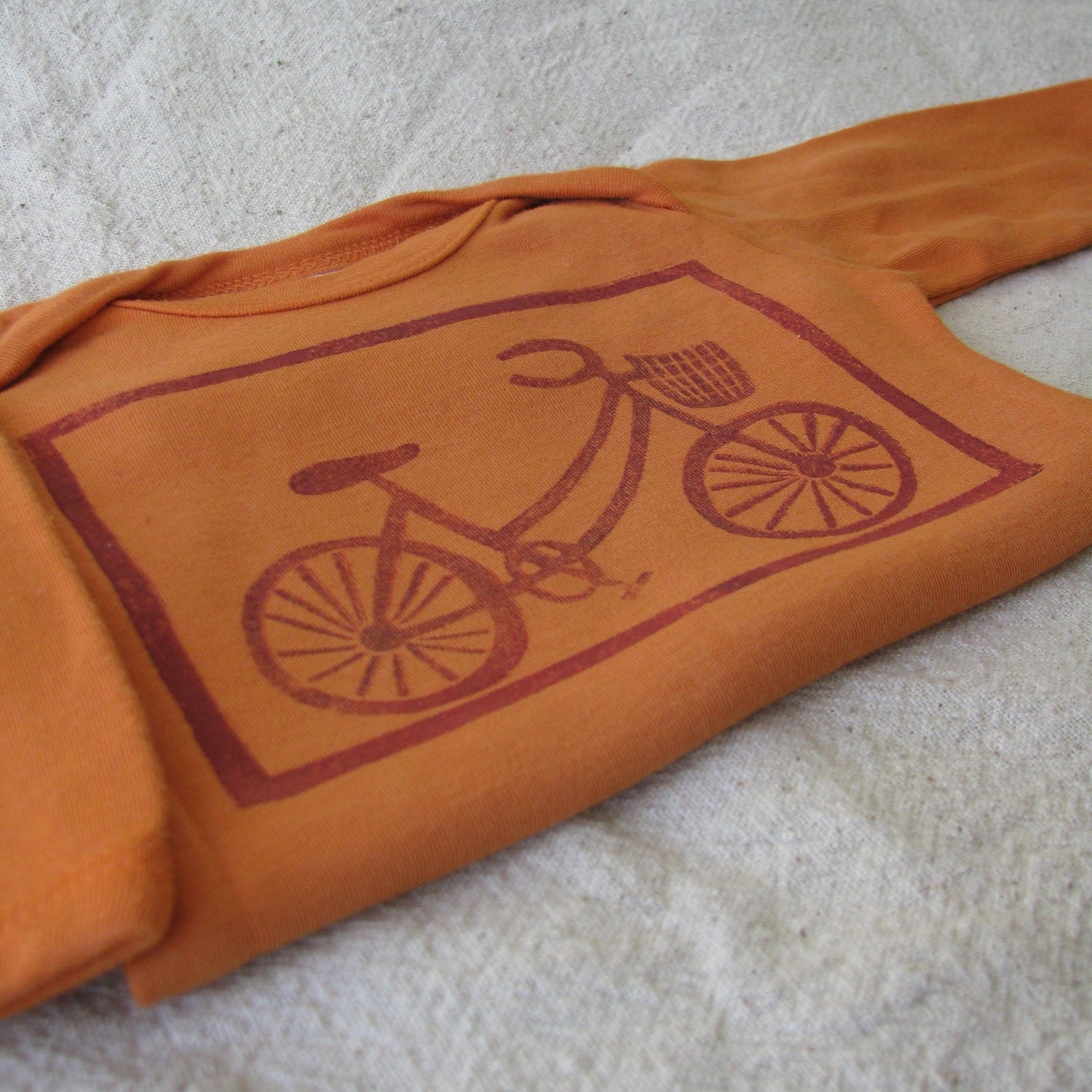 Lino Cut Bike Onesie, Hand-Dyed, Hand-Printed, 0 to 3 Month Size