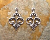 Trinity Brass Co. 4 Antique Silver Fancy Fleur Drop 5mm x 20mm -  LOW SHIPPING
