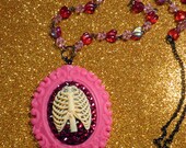 Valentine Bones Rhinestone Cameo Necklace  n119