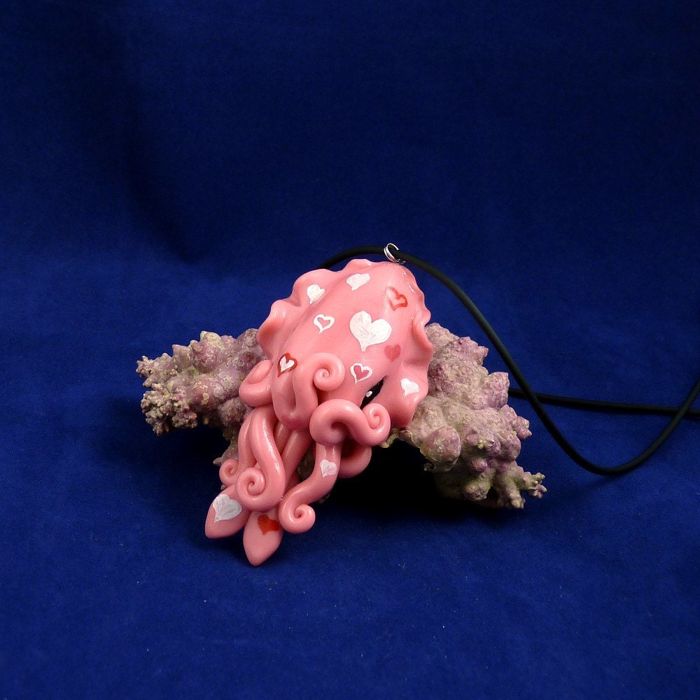 Cuttlefish Love Necklace - Handmade Polymer Clay Kawaii Jewelry